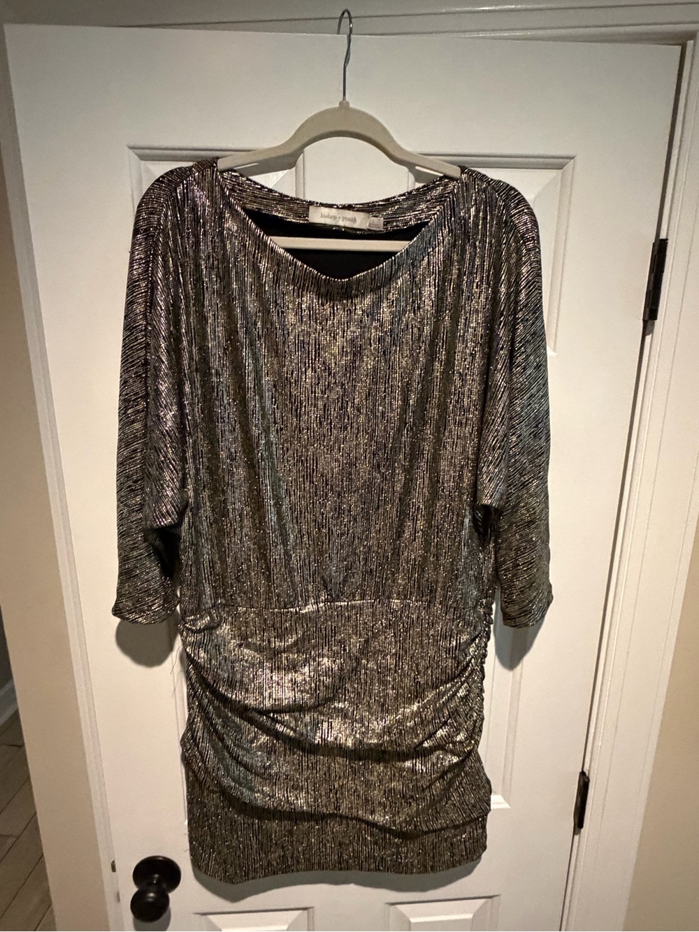 bishop + young Metallic Silver Ruched Mini Dress